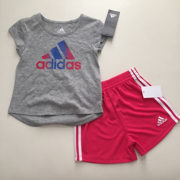 Adidas Baby Girl Pink Shorts Top Outfit - Picture 2 of 5